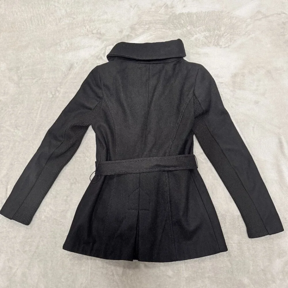Express Black Wool Blend Belted Asymmetrical Zip Funnel Neck Coat Size XS